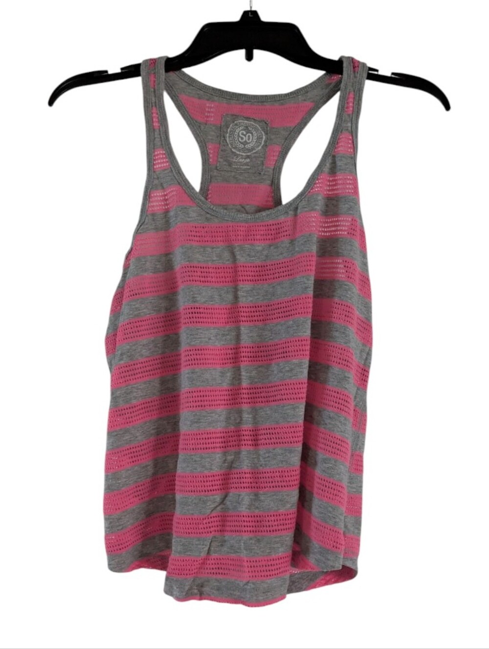 SO Pink & Gray Striped Racerback Tank Size L